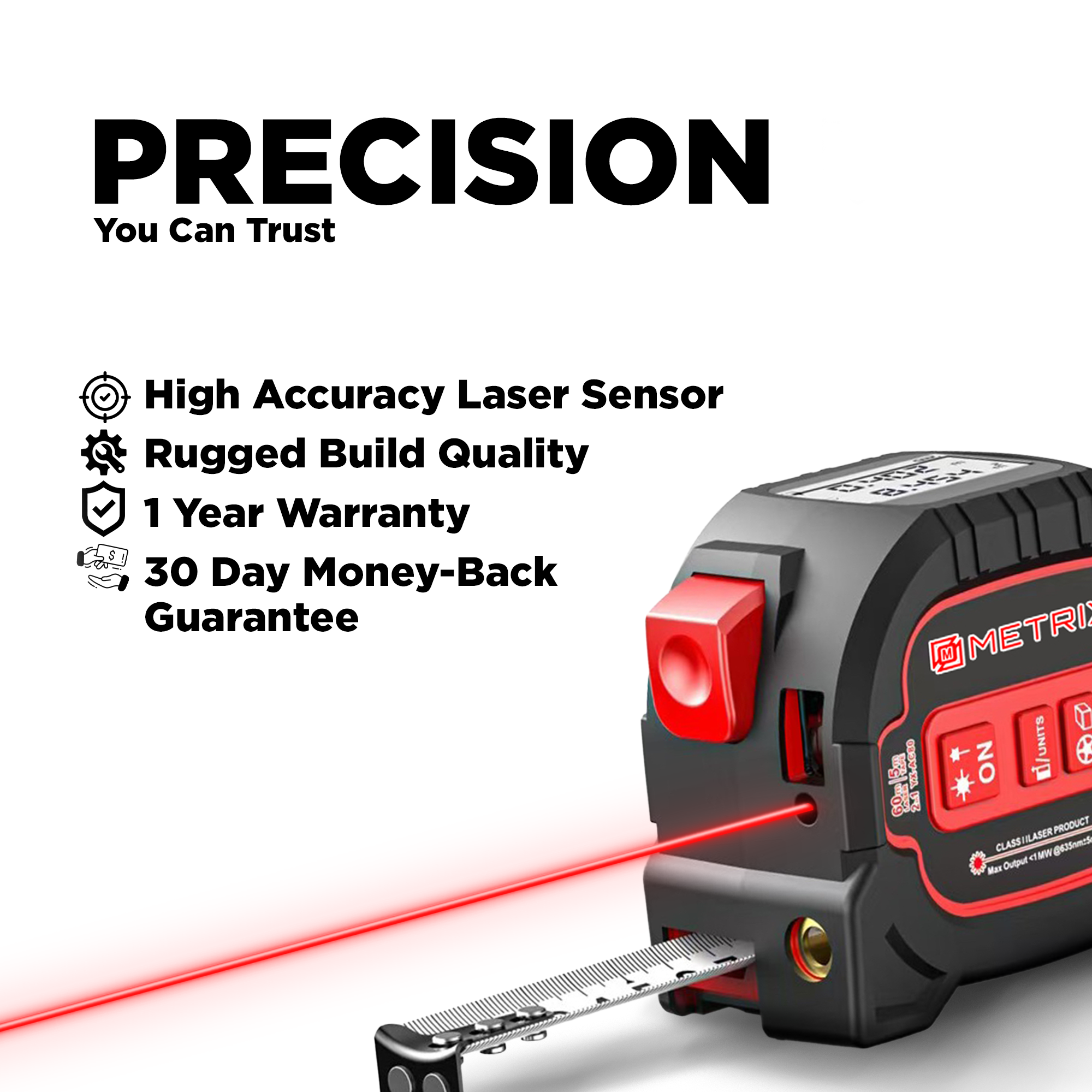 Metrixo MEZZO™ — The Next-Gen 3-in-1 Laser Tape Measure (60m Digital Precision)